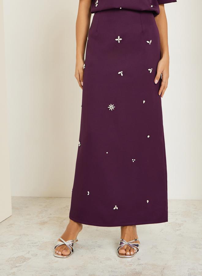 Styli Women Purple Embellished Top and Skirt Co-Ords - Image 4